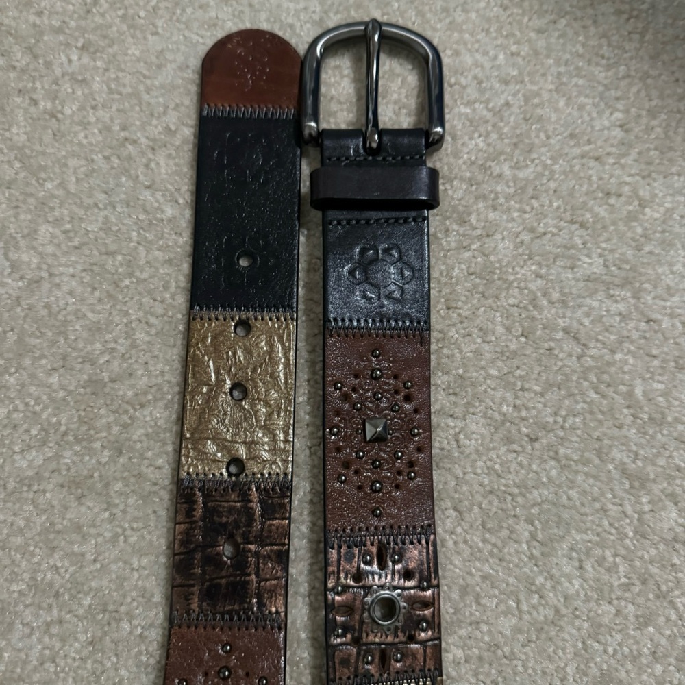 Leather Patchwork Embossed Studded Concho Belt Pe… - image 3